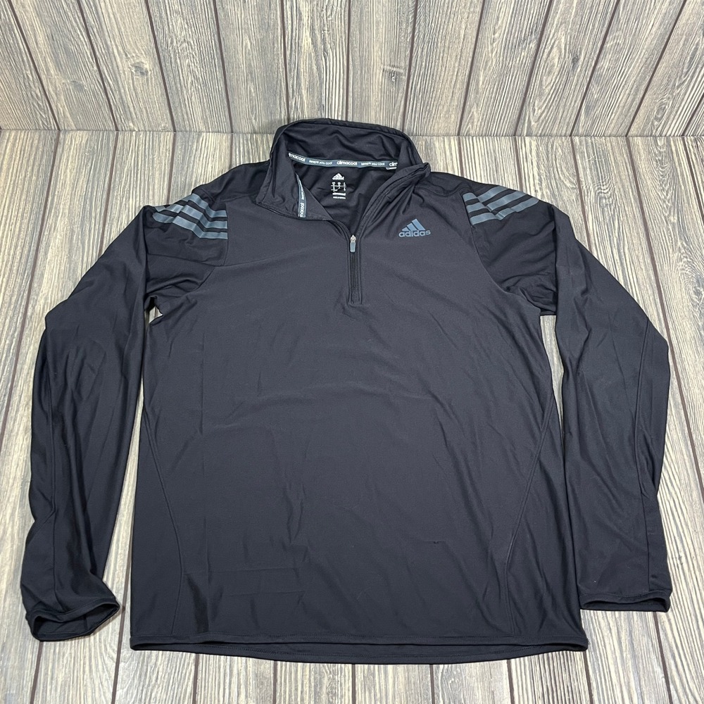 Adidas Quarter Zip Pullover Womens Medium Black Climacool Thumbhole Athletic Gym